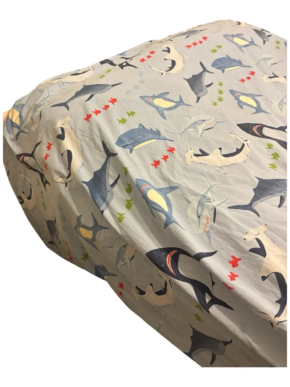 Pottery Barn Kids Shark Bite Duvet Cover Queen Full Light Blue Ocean School Fish